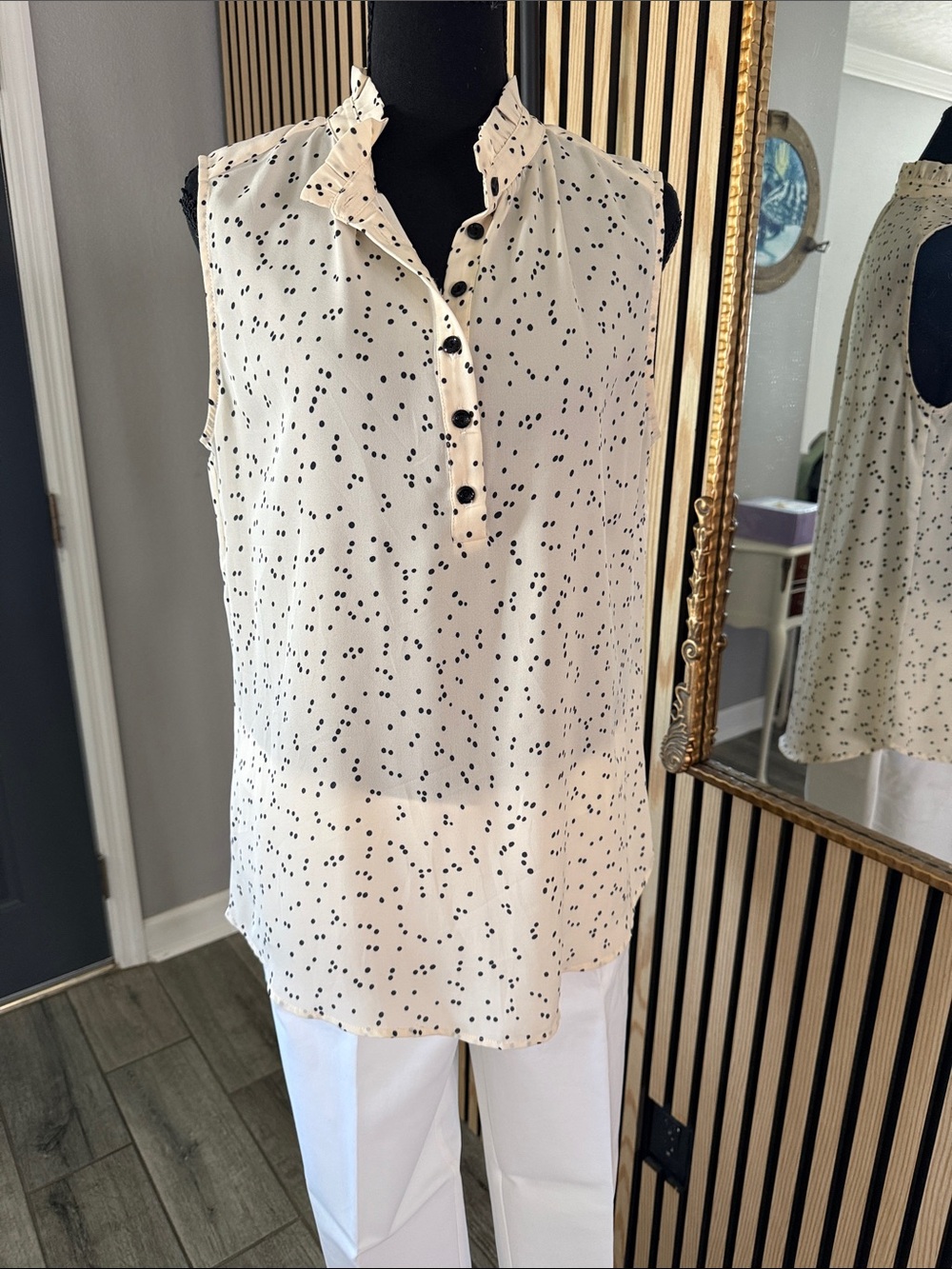 Dalia Cream Sleeveless Dot-Print Camisole